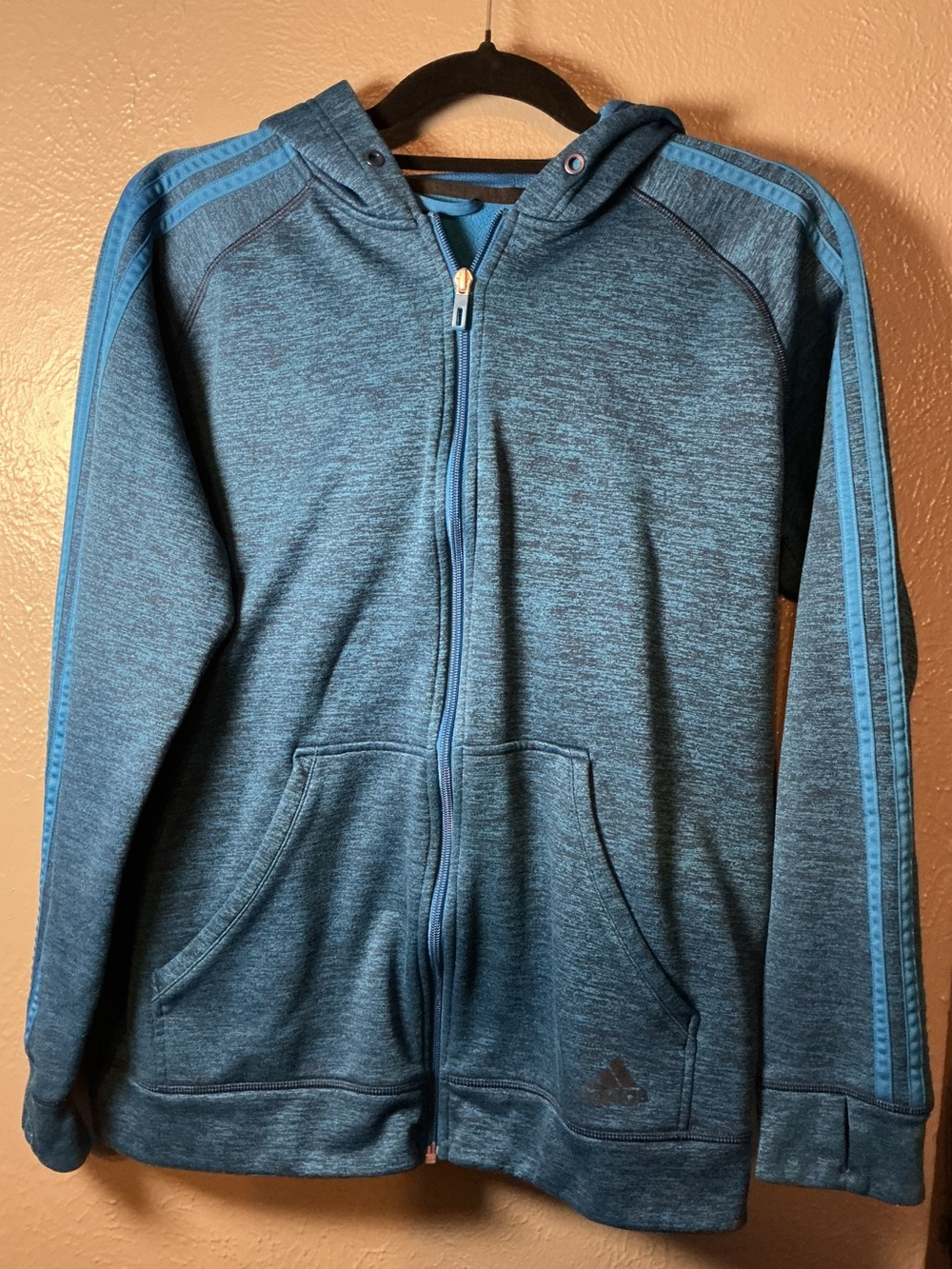 Adidas Blue Heather Full-Zip Hoodie with Bright Blue Lining - Picture 1 of 6